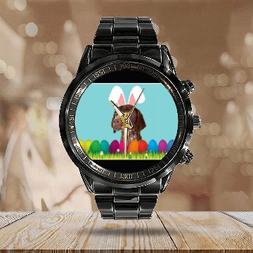 Discover German Shorthair Pointer w Bunny Ears Zip Calendar Steel Band Watch