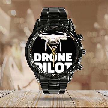 Discover Drone Life Pilot Quadcopter RC Calendar Steel Band Watch