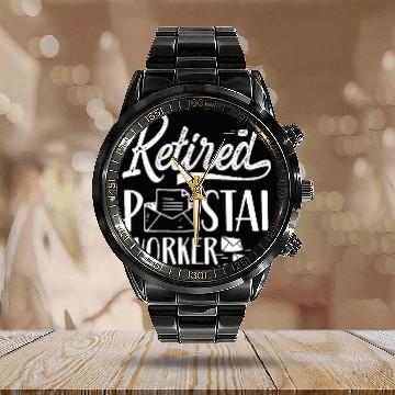Discover Retired Postal Worker Courier Postman Mailman Mail Calendar Steel Band Watch