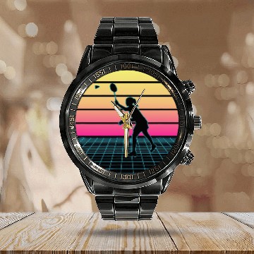 Discover Badminton Retrowave Synthwave Design For A Badminton Player Calendar Steel Band Watch