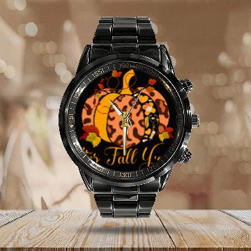 Discover Health Worker Leopard Pumpkin Autumn Thanksgiving nurses Zip Calendar Steel Band Watch