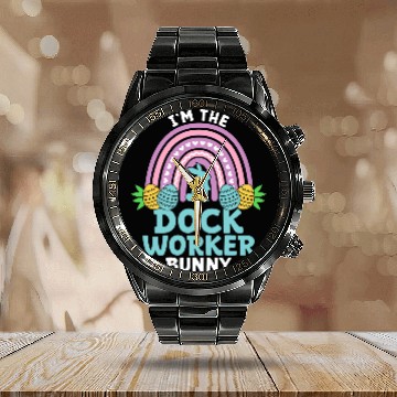 Discover Happy Easter Day Im the Dock Worker Bunny Calendar Steel Band Watch