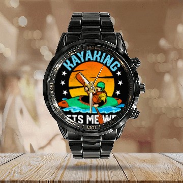 Discover Kayaking Gets Me Wet Funny Rowing Canoe Kayak Baseball Tees Calendar Steel Band Watch