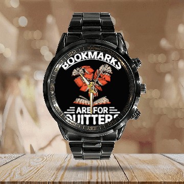 Discover Bookmarks Are For Quitters Funny Book Reader Bookworm Calendar Steel Band Watch