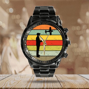 Discover Model aeroplane model aviator pilot model flight retro vintage Calendar Steel Band Watch