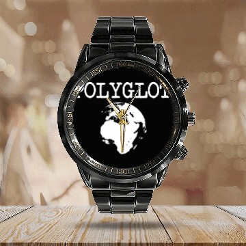 Discover Retro vintages Polyglot Translator Expert Interpreter Graphic Calendar Steel Band Watch