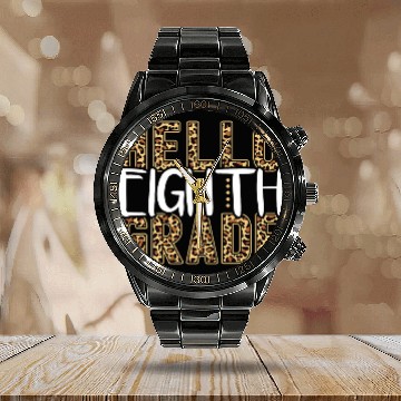 Discover Hello Eighth Grade Teacher Student 8th grade Leopard Print Calendar Steel Band Watch