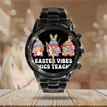 Discover Ethics Teacher Gnomes Easter Vibes Calendar Steel Band Watch