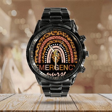 Discover ER nurses Emergency nurses Leopard Rainbow Text School Student Calendar Steel Band Watch