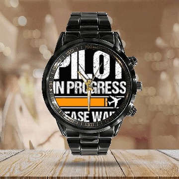 Discover Pilot In Progress Please Wait Funny Pilot School Student 3 Calendar Steel Band Watch