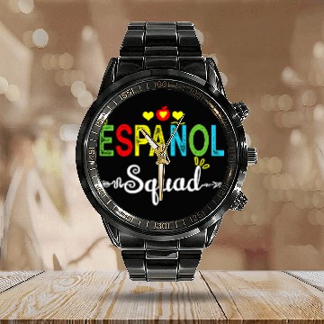 Discover espanol squad spanish teacher student back to school Calendar Steel Band Watch