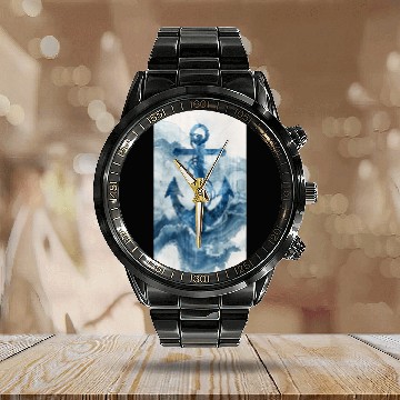 Discover Abstract Nautical Blue Anchor Nautical Maritime Calendar Steel Band Watch