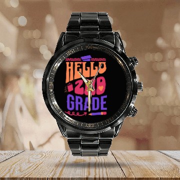 Discover Hello Second Grade Team 2nd Grade Back to School Teacher Kid Calendar Steel Band Watch