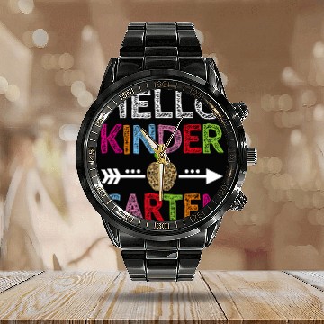 Discover Hello Kindergarten Back to School Teacher Student Leopard Zip Calendar Steel Band Watch