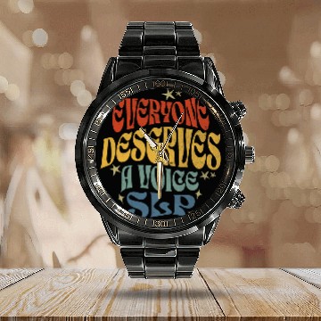 Discover Everyone Deserves A Voice SLP Speech Language Pathologist Zip Calendar Steel Band Watch