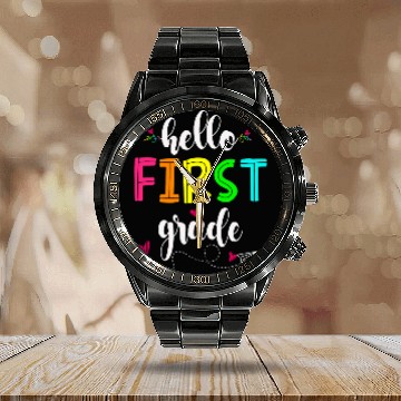 Discover Hello First Grade Kids Teacher Student Back To School Baseball Tees Calendar Steel Band Watch