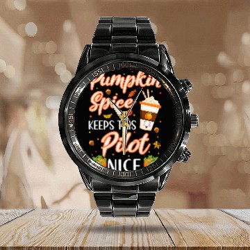 Discover Pilot Pumpkin Spice Latte Coffee Autumn Fall Season Baseball Tees Calendar Steel Band Watch