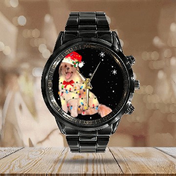 Discover leonberger dog christmas light xmass mom dad s Calendar Steel Band Watch