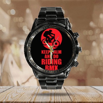 Discover Keep Calm and do RidingBMX Calendar Steel Band Watch