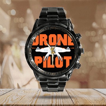 Discover Drone Pilot Quadcopter FPV Drone 2 Calendar Steel Band Watch