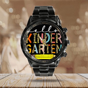Discover Hello Kindergarten Leopard Back To School Teacher Student Calendar Steel Band Watch