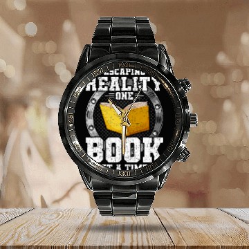 Discover Escaping Reality One Book At A Time Book Lovers Reading 1 Calendar Steel Band Watch