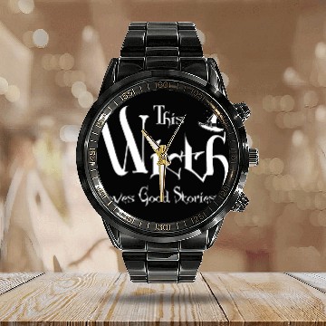 Discover Halloween Library Witch book lover Reading Teacher Calendar Steel Band Watch