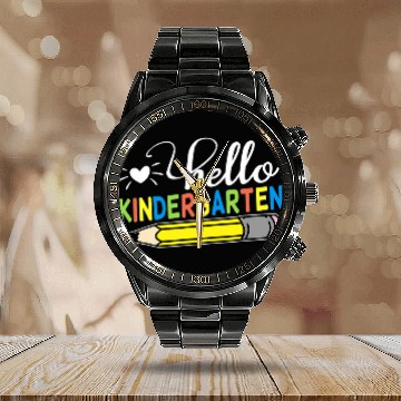 Discover Hello Kindergarten Teacher Student Back To School Baseball Tees Calendar Steel Band Watch