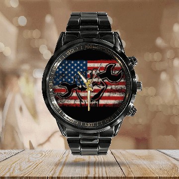 Discover US Flag Mechanic Labor Day Worker Patriotic Mechanic Calendar Steel Band Watch