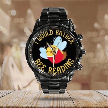 Discover Bee Reader Funny I Would Rather Bee Reading Book Calendar Steel Band Watch