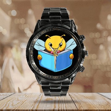 Discover Bee Book Lover Reader Calendar Steel Band Watch