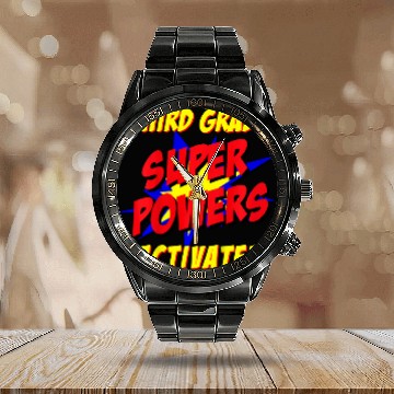 Discover Kids Third Grade Superpower Superhero Comic Book First Day School Calendar Steel Band Watch