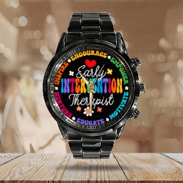 Discover Intervention Teacher Team Early Intervention Therapist 5 Baseball Tees Calendar Steel Band Watch