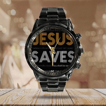 Discover Jesus Saves Romans 109 Calendar Steel Band Watch