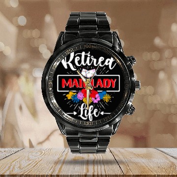 Discover Retired Mail Lady Flowers Postal Worker Retirement Calendar Steel Band Watch
