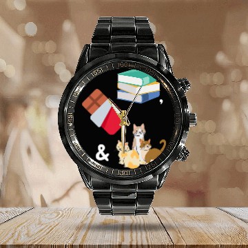 Discover Books Chocolate Cats Cute Book Lover Calendar Steel Band Watch