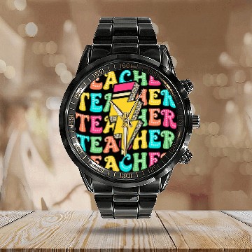 Discover Leopard Teacher Lightning Bolt Back To School Teacher Life 1 Calendar Steel Band Watch