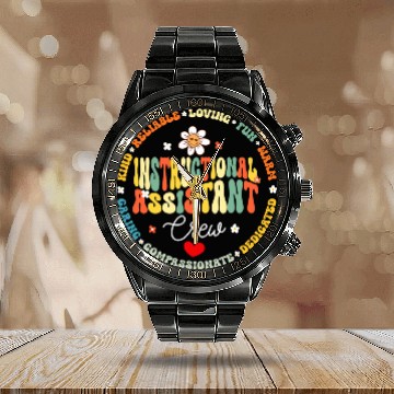 Discover Instructional Assistant Crew 100th Day School Teacher Aide 2 Baseball Tees Calendar Steel Band Watch