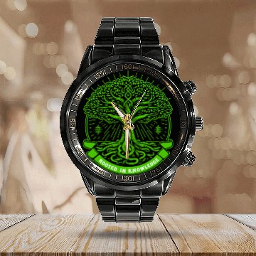 Discover Rooted in Knowledge Teacher Tree Calendar Steel Band Watch