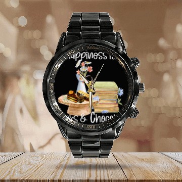 Discover Happiness is Books and Chocolate Calendar Steel Band Watch