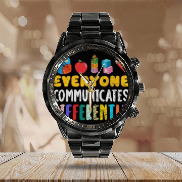 Discover Everyone Communicates Differently SPED Teacher Distressed Calendar Steel Band Watch