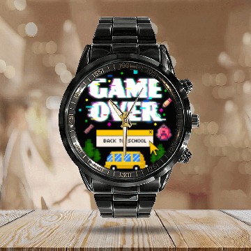 Discover Game Over Back To School Funny Retro Gamer Teacher Student Baseball Tees Calendar Steel Band Watch