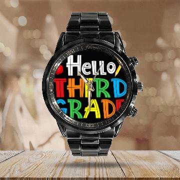 Discover Hello Third Grade apple pencil Cute 3rd Grade Back To School Calendar Steel Band Watch