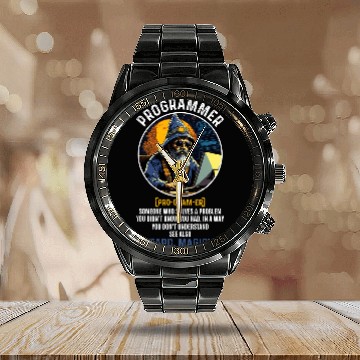 Discover Funny Programmer Definition Information Technology Coding Calendar Steel Band Watch