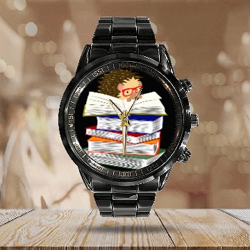 Discover Hedgehog Book Lover Hedgepig FurzePig Bookworm Nerd Reader Calendar Steel Band Watch