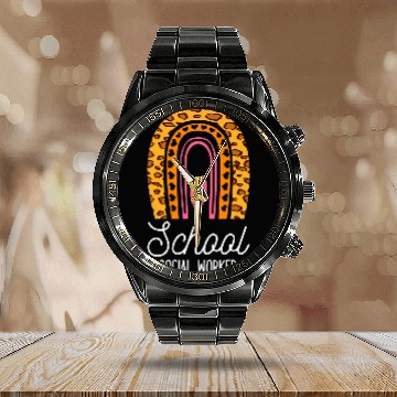 Discover School Social Worker Caseworker Public Servant Leopard Print Calendar Steel Band Watch