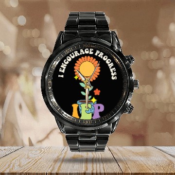 Discover Groovy I Encourage Progress ABA Therapist Sped Teacher Calendar Steel Band Watch