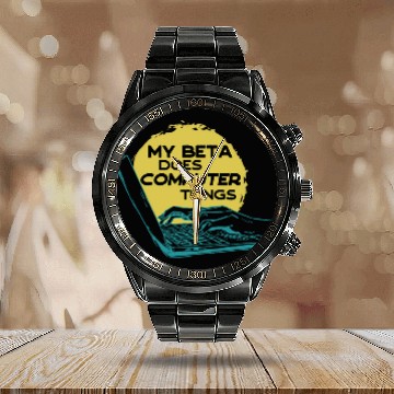 Discover My Beta Does Computer Things Programmer 1 Calendar Steel Band Watch
