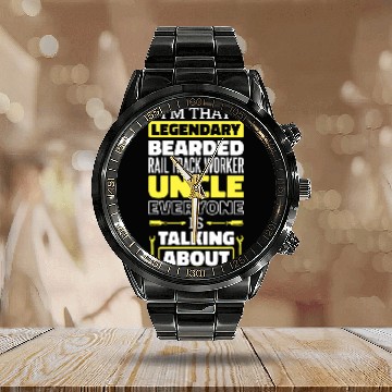 Discover Bearded Uncle Design for Rail Worker Uncle and Train Lover Calendar Steel Band Watch