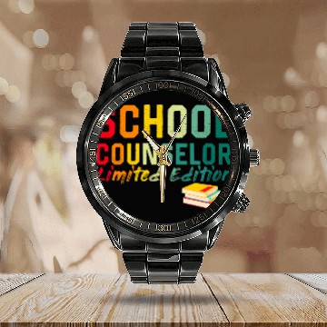 Discover SCHOOL COUNSELOR Funny Job Title Profession Worker Baseball Tees Calendar Steel Band Watch